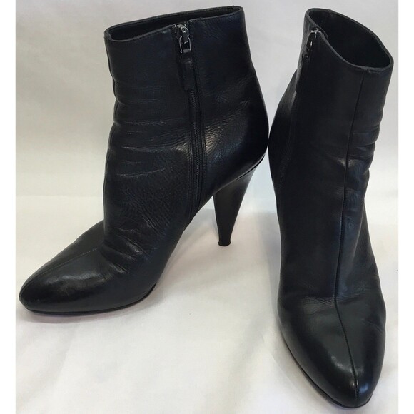 Prada Shoes - Prada Black Leather Pointed Ankle Booties with Side Zip